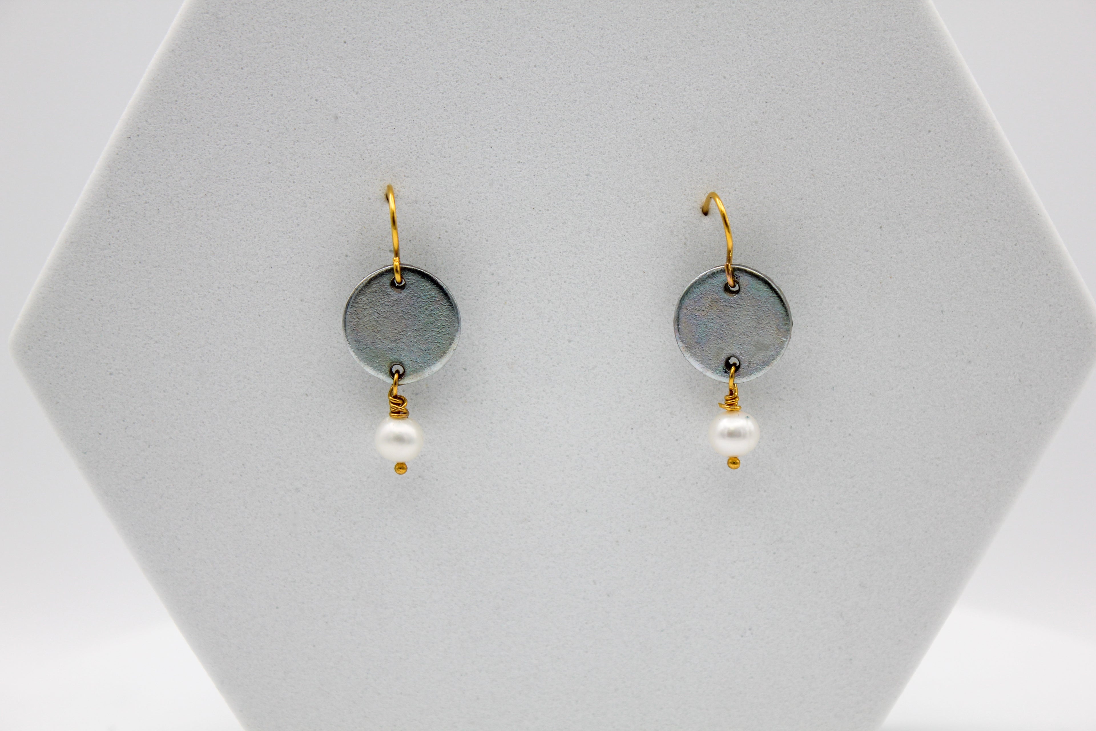 Free Earrings | Freshwater Pearl & Repurposed Steel Automotive Parts | Gold Plated Ear Wire