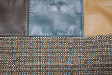 Load image into Gallery viewer, Patchwork Tote | Large Upcycled Auto Leather &amp; Fabric | One of a Kind | Blue, Gray, Camel