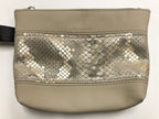 Piece by Piece Wristlet | Upcycled Auto Leather & Fabric | One of a Kind | Gold, Gray, Beige Snakeskin Style Print
