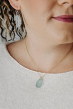 Visions Aqua Glass Necklace | Repurposed Automotive Windshield Glass | Adjustable Gold Plated Chain