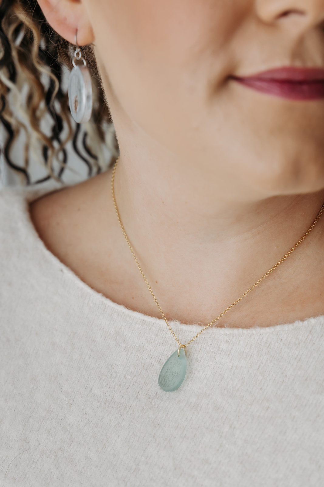 Visions Aqua Glass Necklace | Repurposed Automotive Windshield Glass | Adjustable Gold Plated Chain