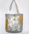 Patchwork Tote | Large Upcycled Auto Leather & Fabric | One of a Kind | Coastal Gold, Denim Blue
