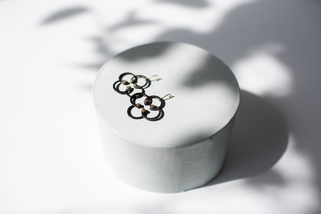 Mini Earrings | Repurposed Auto Retaining Rings & Brass Rivets | Gold Plated Ear Wire
