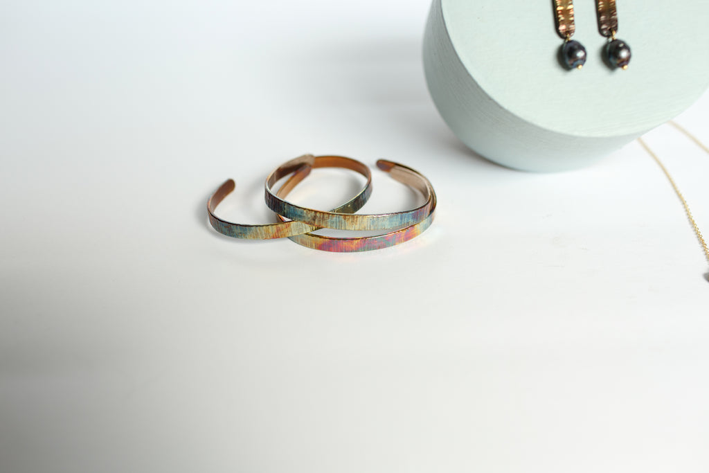 Refined Through Fire Cuff | Repurposed Automotive Copper Brake Line | Fire Patina Finish