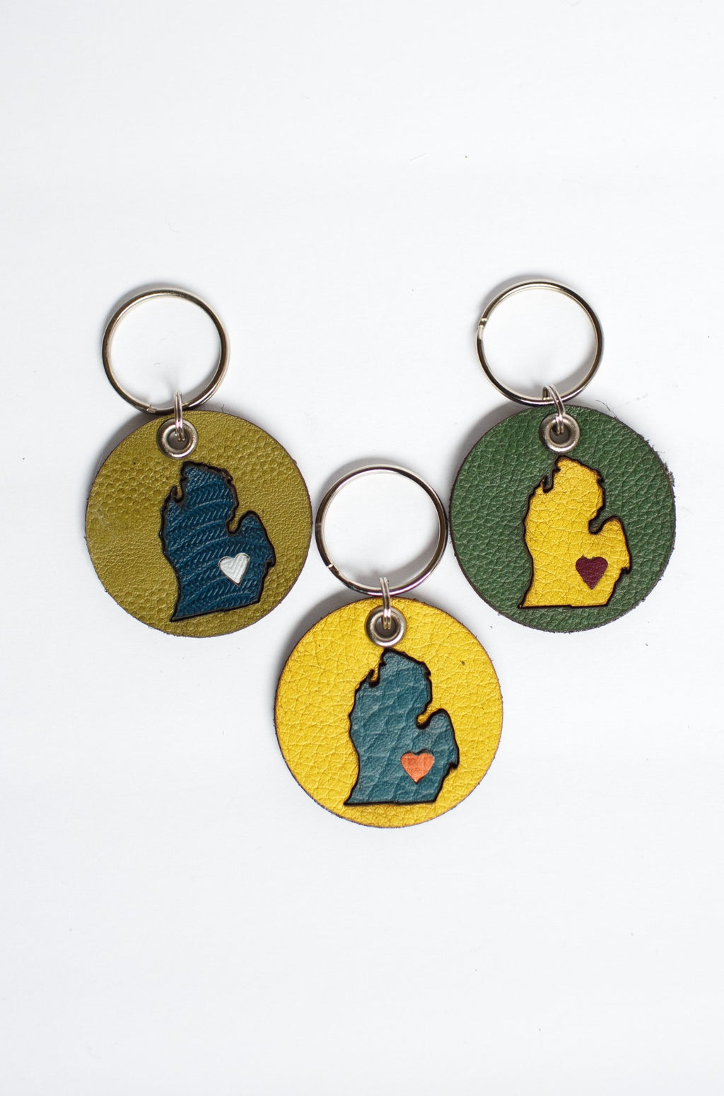On the Move Michigan Keychain | Repurposed Automotive Leather | Team & Various Colors Available
