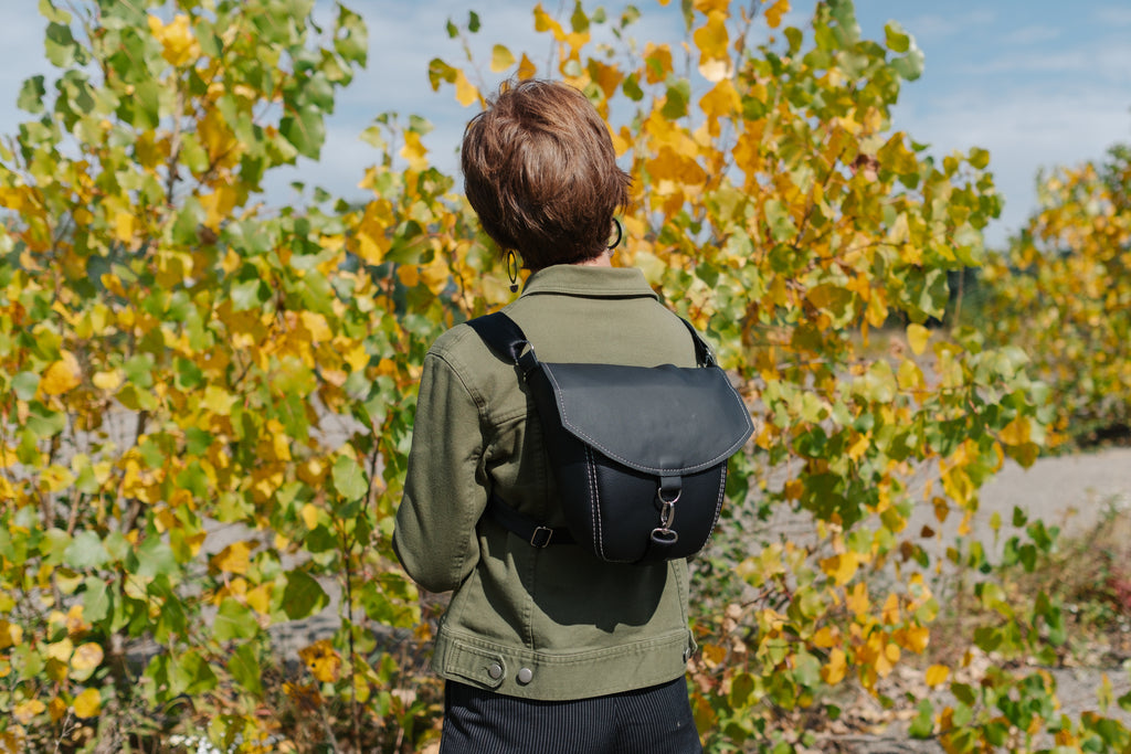 Carried | Convertible Backpack Crossbody | Salvaged Leather Head Rest donated by Ford