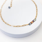 Refined Through Fire Bar Necklace | Repurposed Auto Brake Line | Fire Patina Finish | 18K Gold Plated Chain
