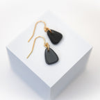 See Me Through Earrings | Repurposed Auto Windshield Glass in Aqua & Black | Gold Plated Ear Wire