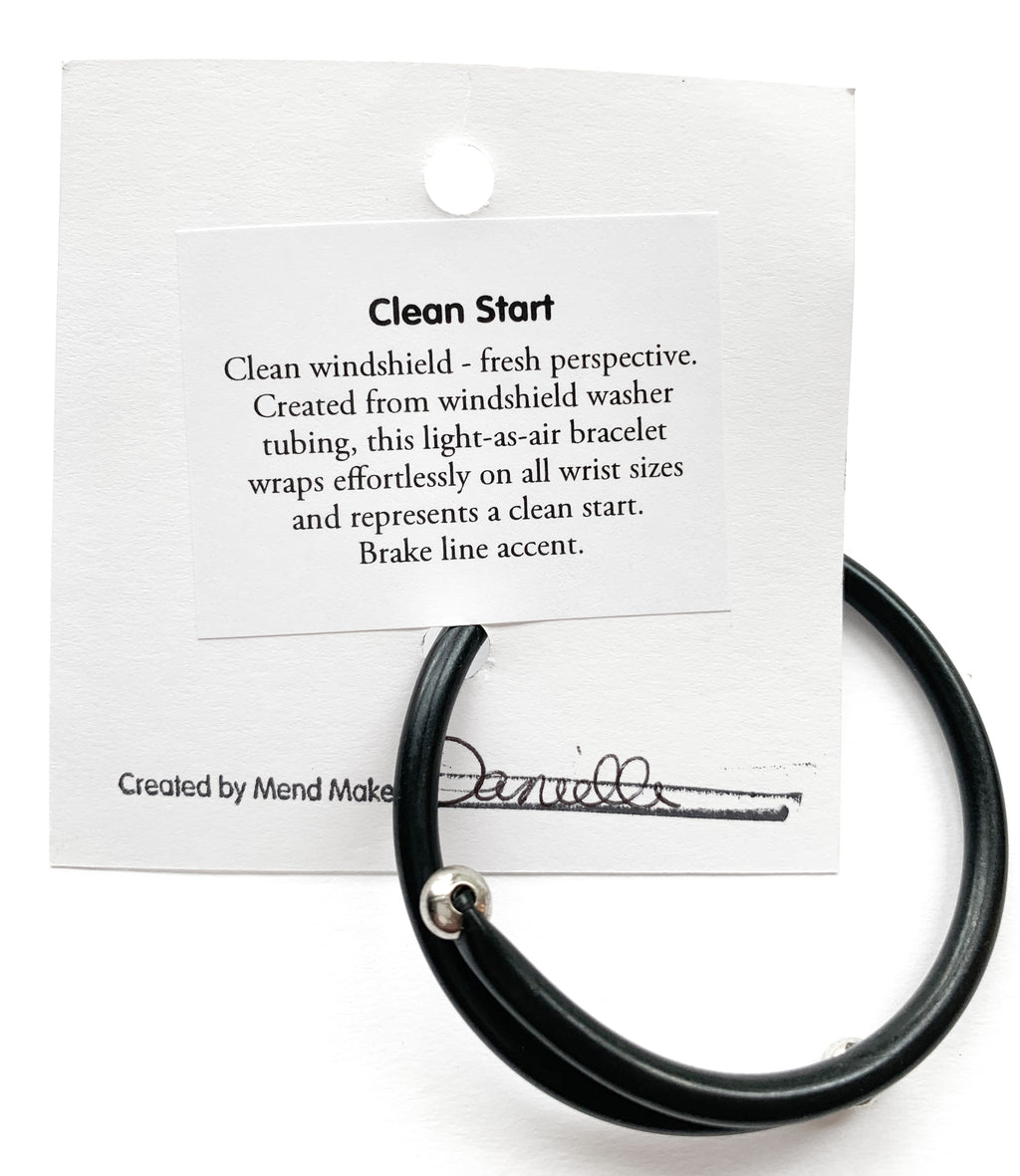 Clean Start Unisex Bracelet | Repurposed Automotive Steel Brake Line | Rubber Windshield Wiper Tubing