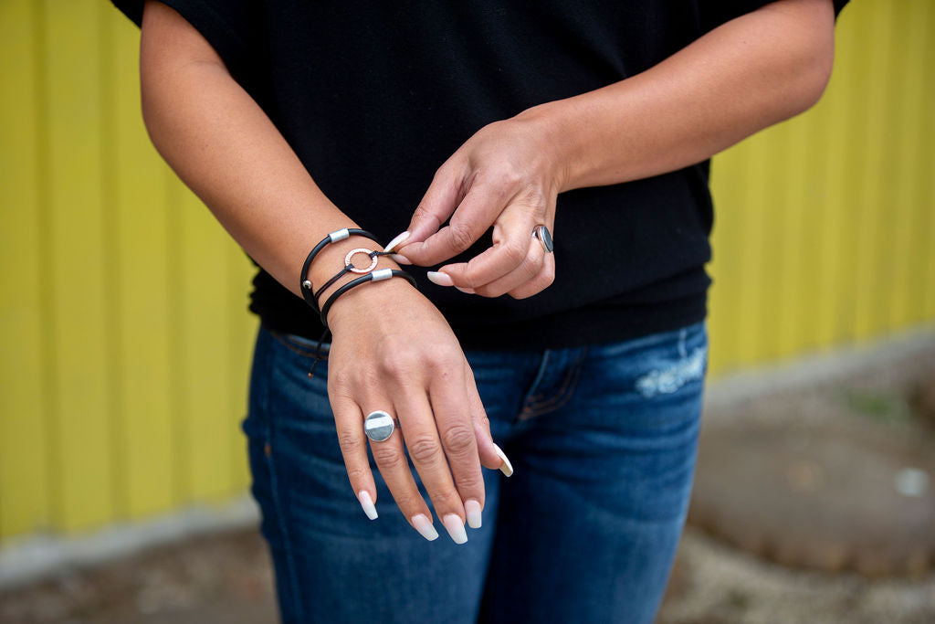 Clean Start Unisex Bracelet | Repurposed Automotive Steel Brake Line | Rubber Windshield Wiper Tubing