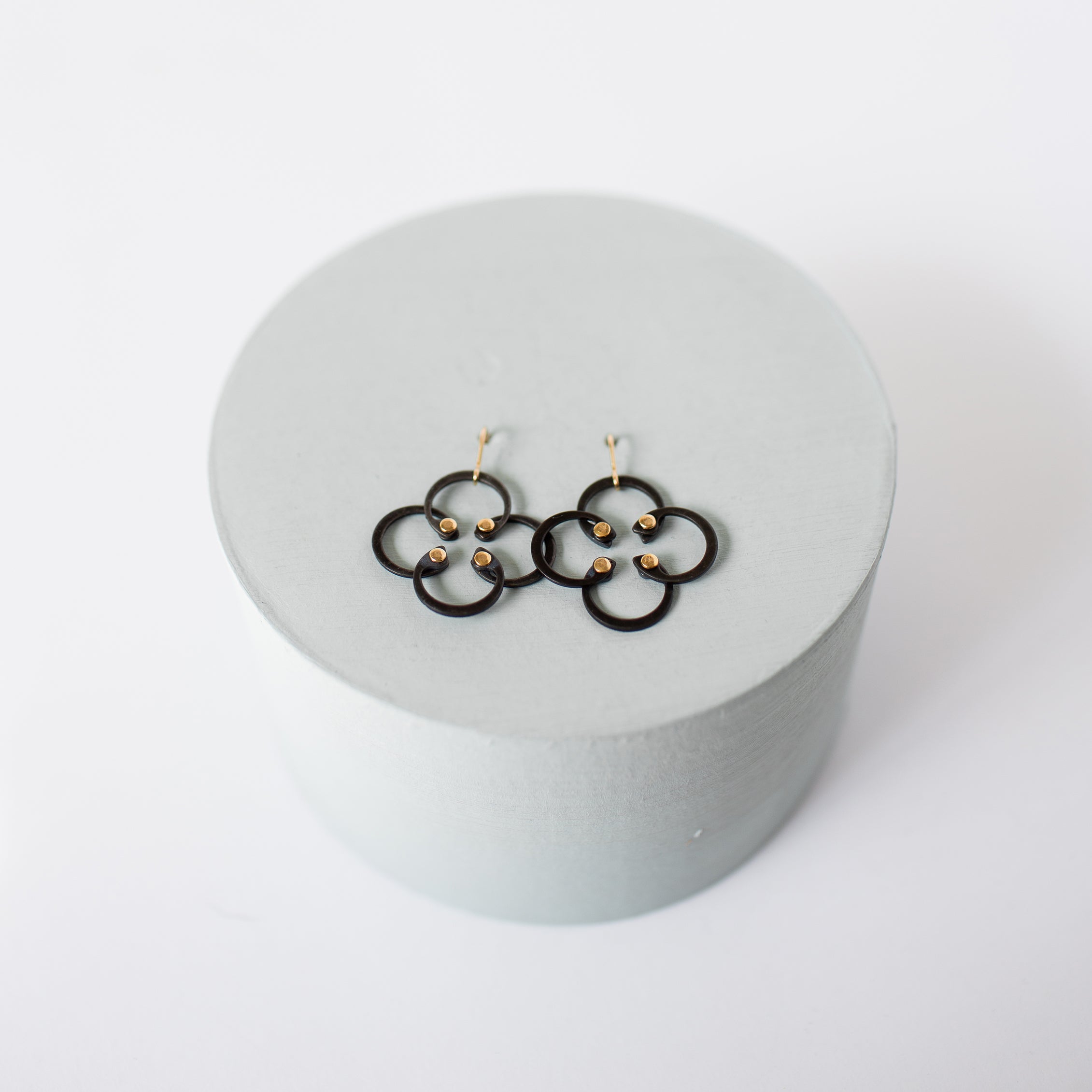 Mini Earrings | Repurposed Auto Retaining Rings & Brass Rivets | Gold Plated Ear Wire