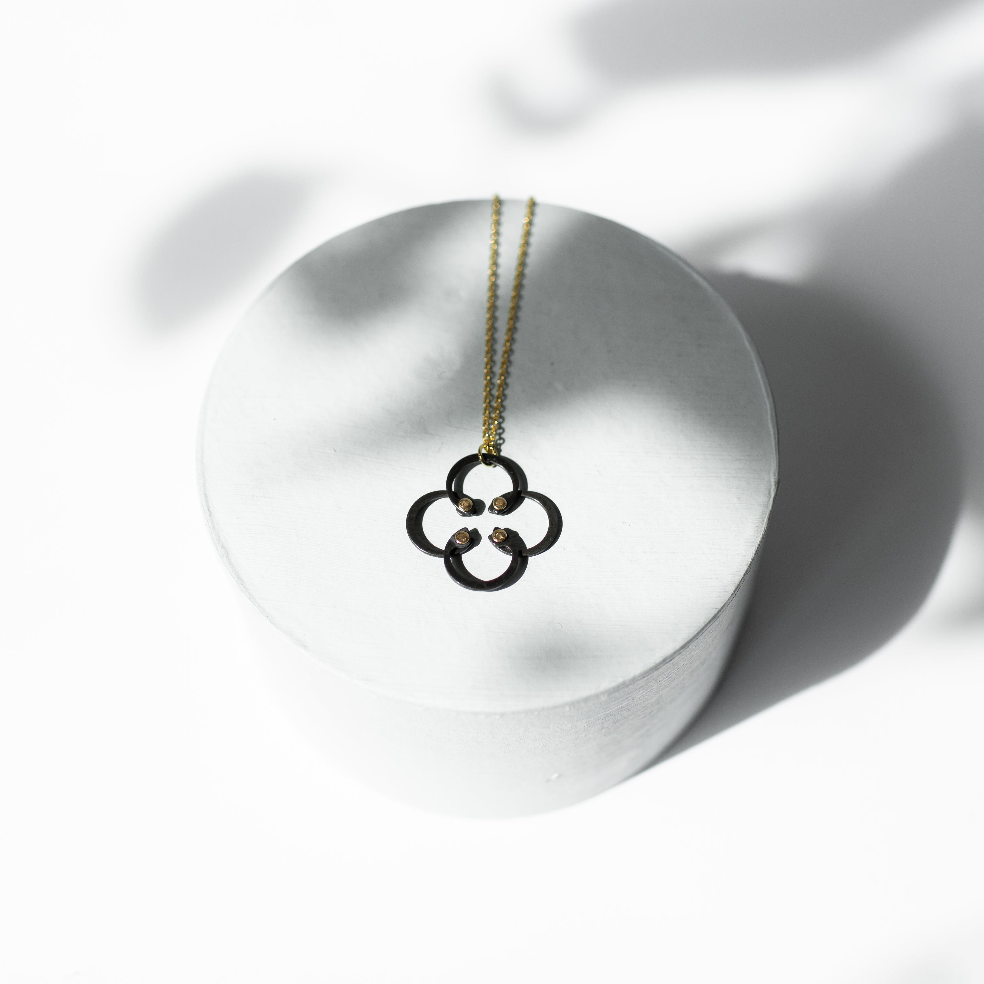 Mini Necklace | Repurposed Auto Retaining Rings & Brass Rivets | Gold Plated Chain